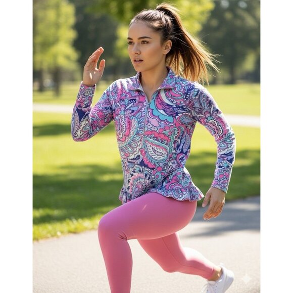 Lilly Pulitzer Skipper Ruffle Popover Multicolor Paisley Pullover Sz L Athletic - Picture 1 of 6